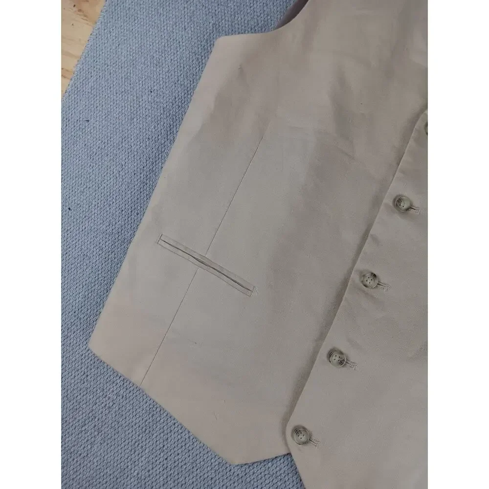 Pronto Uomo Platinum Linen Vest Mens XL Tan Dress Button Cinch‎ Mens Warehouse - Picture 4 of 13